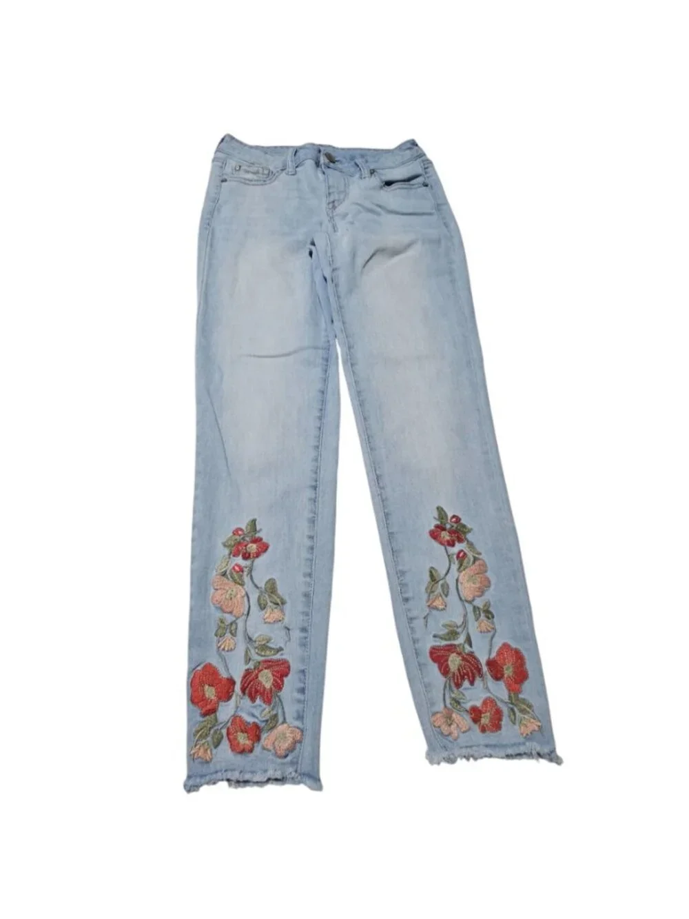 CP Jeans Womens Size 5 Straight Leg Low Rise Light Wash Denim Embroidered Floral